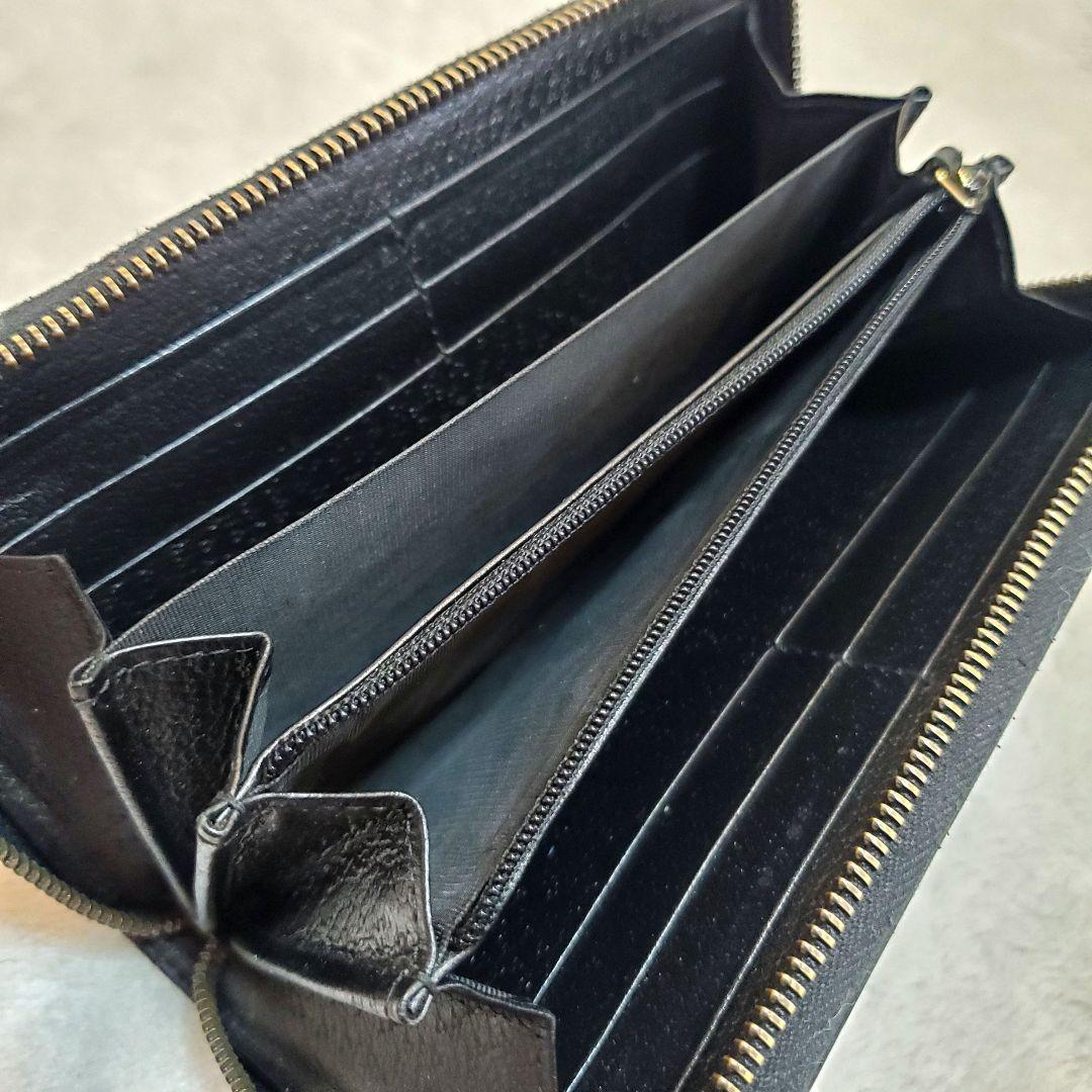 美品 GUCCI 長財布 アニマリエ 蜂 ビー レザー ブラック　ラウンドジップ