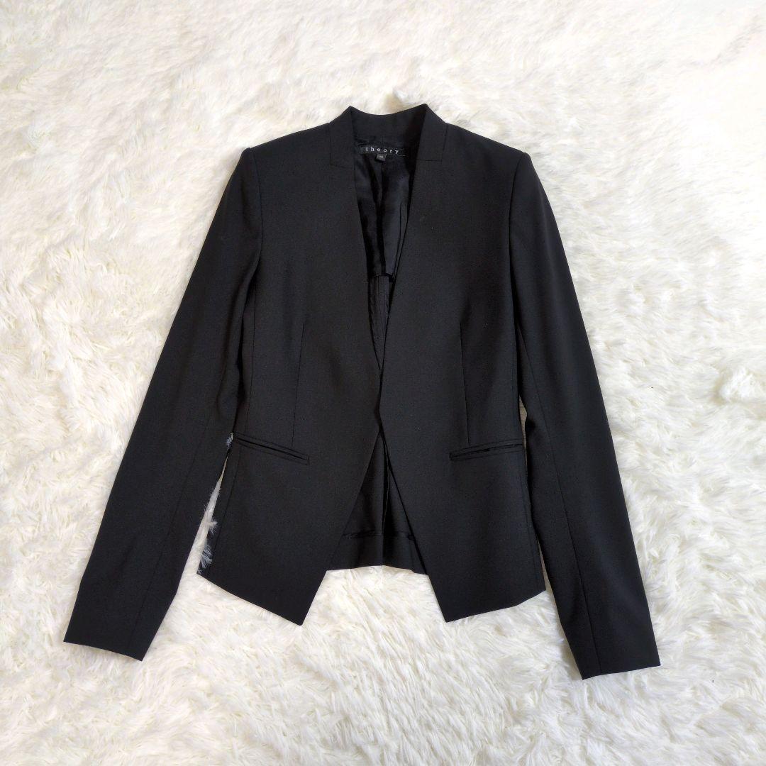 セオリー　セットアップ　ノーカラー　ジャケット　パンツ　ストレッチ　ブラック