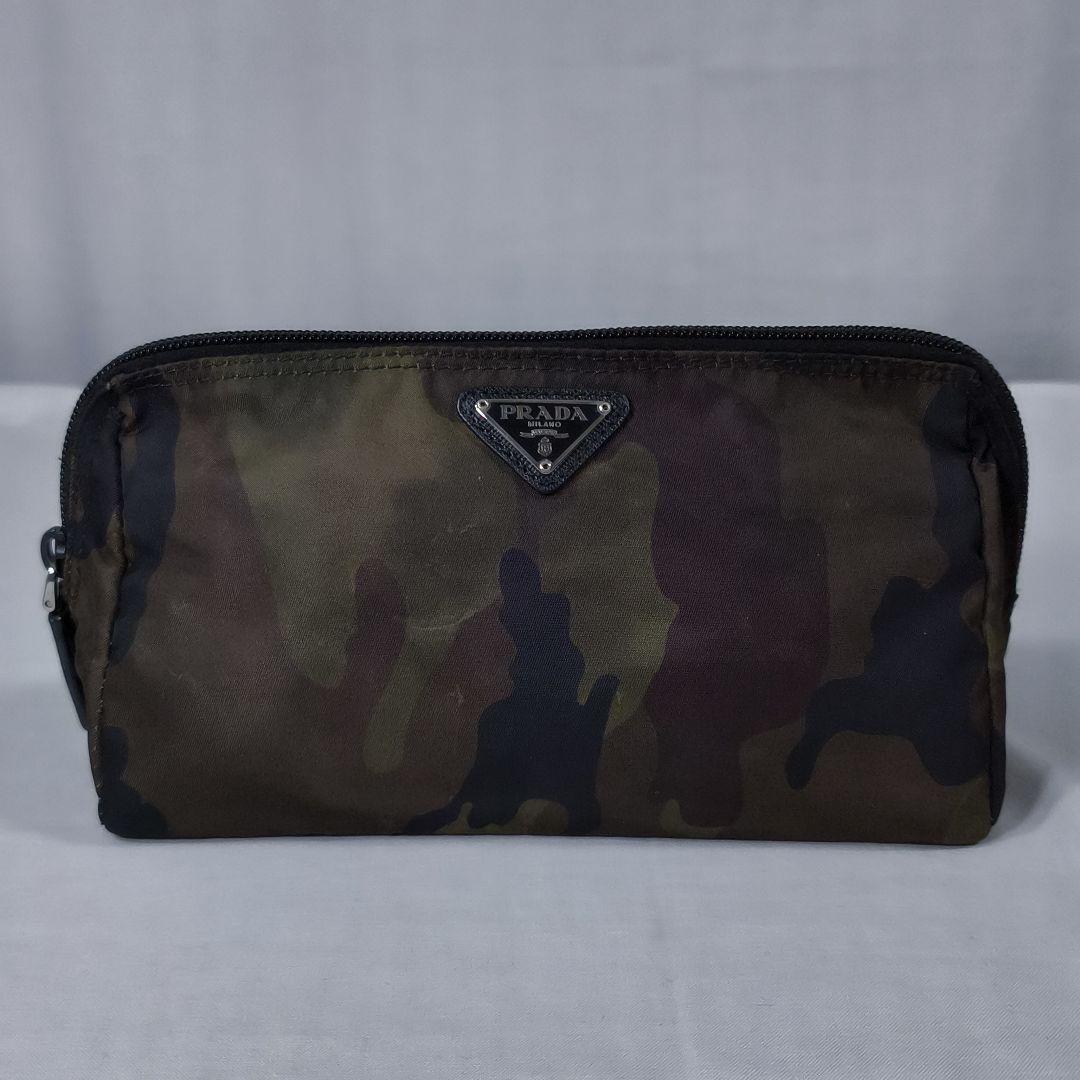PRADA　プラダ　テスートカモフラ　三角ロゴプレート　ポーチ　白タグあり