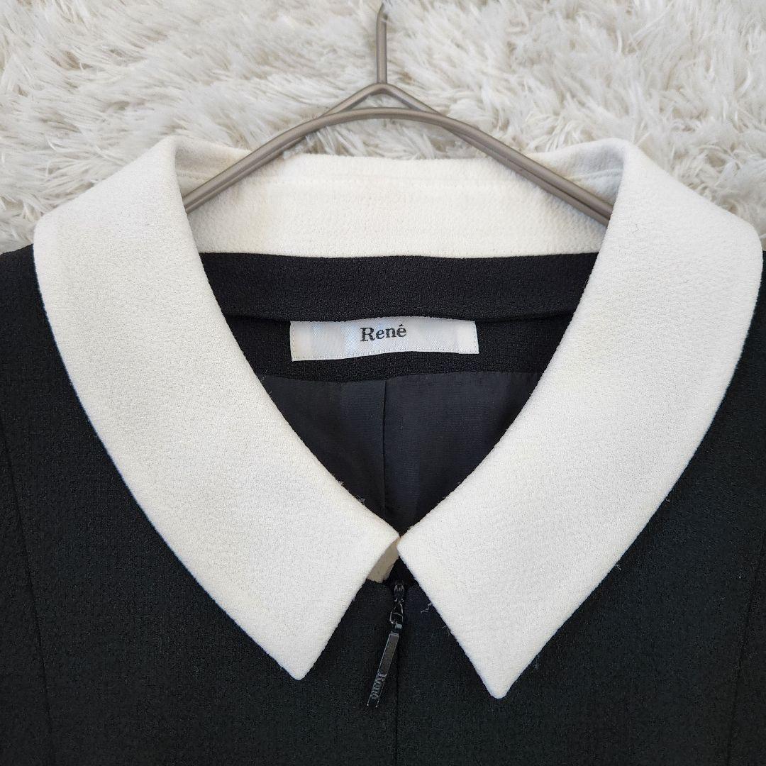 BB　美品✨Reneルネ　白襟長袖ワンピース　34　黒