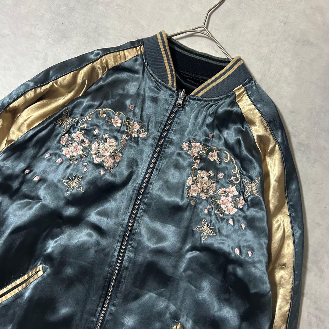 抜刀娘 スカジャン リバーシブル XXL 花 蓮 桜 和柄　刺繍 MA-1