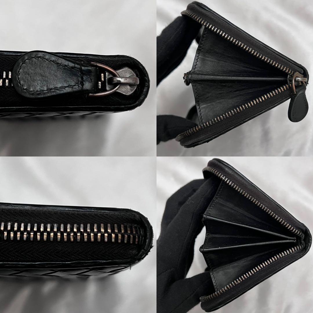 ◇極美品◇ボッテガヴェネタ　長財布　ラウンドジップ　ブラック　イントレチャート