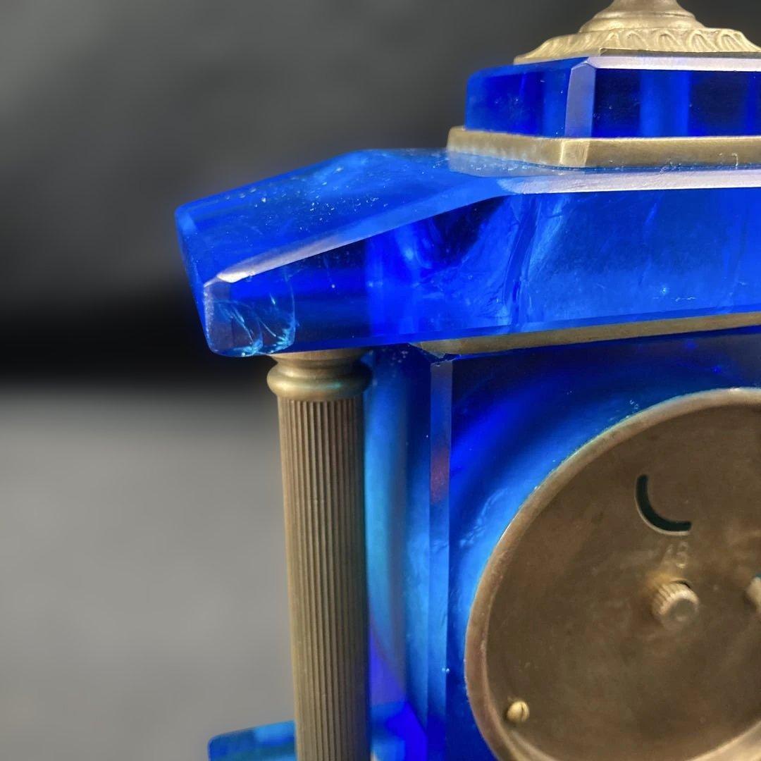 宮型置き時計 手巻き可動 瑠璃光ガラス レトロ時計