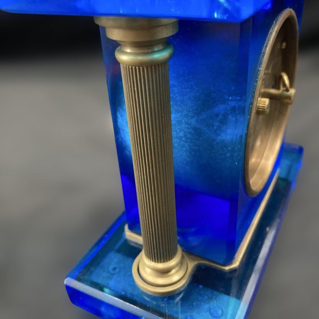 宮型置き時計 手巻き可動 瑠璃光ガラス レトロ時計