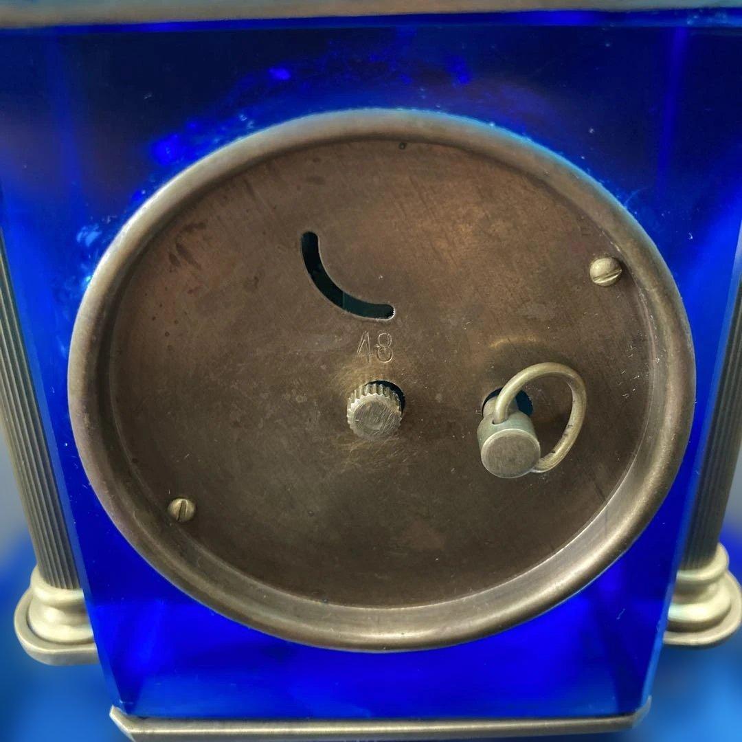 宮型置き時計 手巻き可動 瑠璃光ガラス レトロ時計