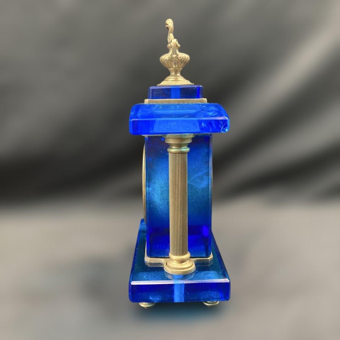 宮型置き時計 手巻き可動 瑠璃光ガラス レトロ時計