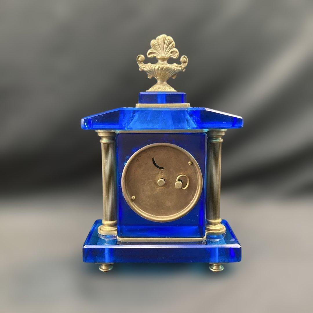 宮型置き時計 手巻き可動 瑠璃光ガラス レトロ時計