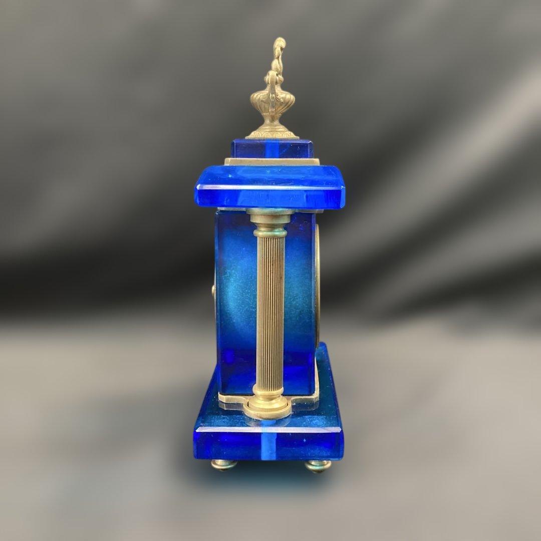 宮型置き時計 手巻き可動 瑠璃光ガラス レトロ時計