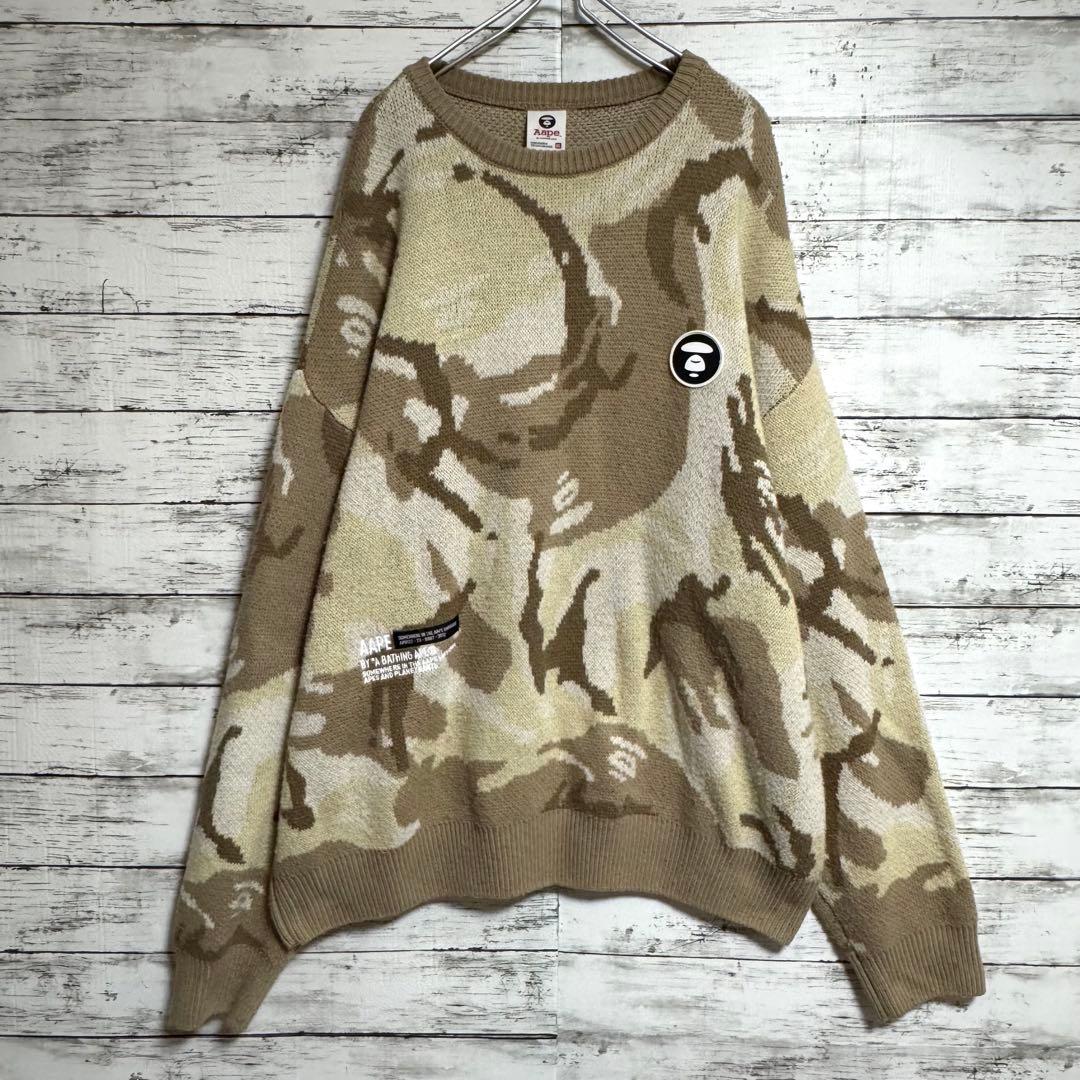 美品　希少　エーエイプ　カモフラ　ニット　セーター　バックロゴ　XLサイズ