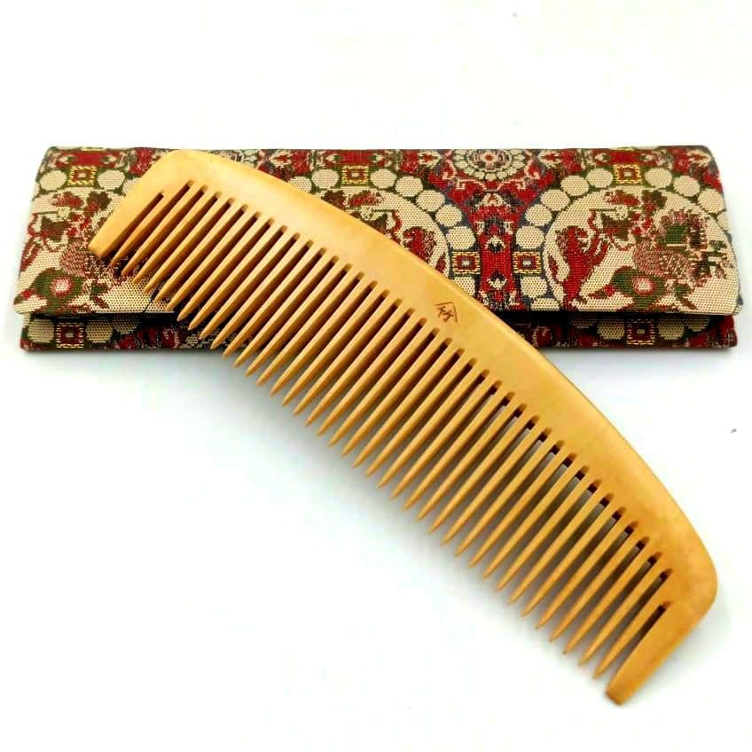 十三や工房 薩摩つげ とき櫛 つげ櫛 四寸 龍村美術織物 獅子狩文錦 ケース