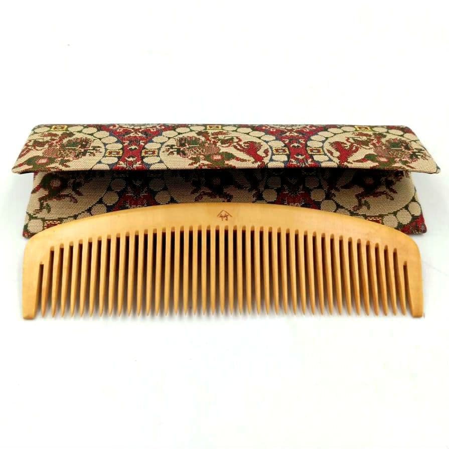 十三や工房 薩摩つげ とき櫛 つげ櫛 四寸 龍村美術織物 獅子狩文錦 ケース