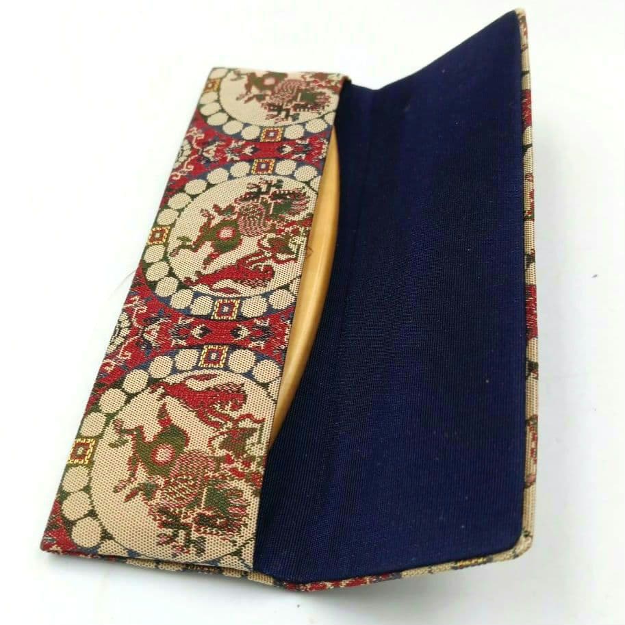 十三や工房 薩摩つげ とき櫛 つげ櫛 四寸 龍村美術織物 獅子狩文錦 ケース