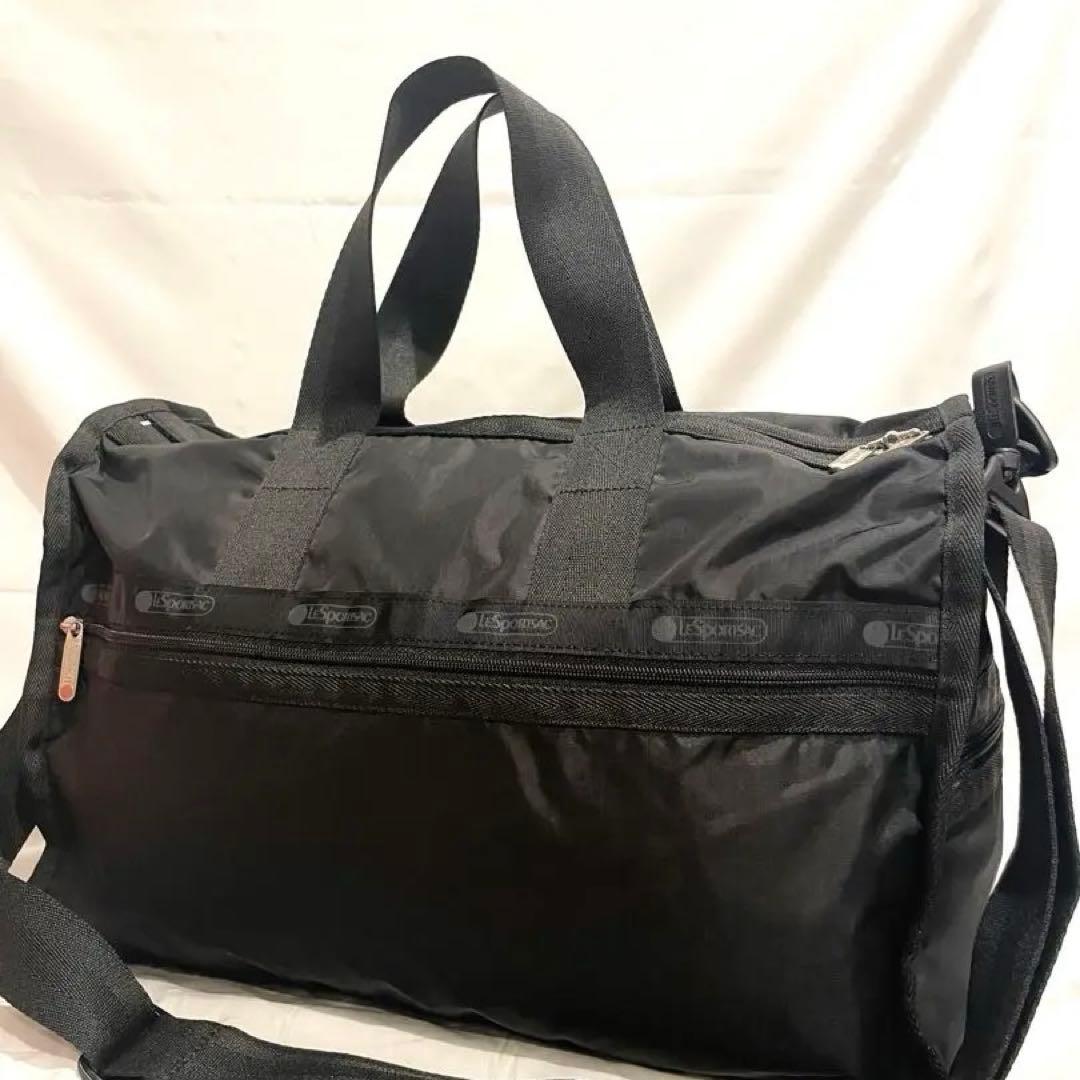 Lesportsacブラックナイロンボストンバッグ