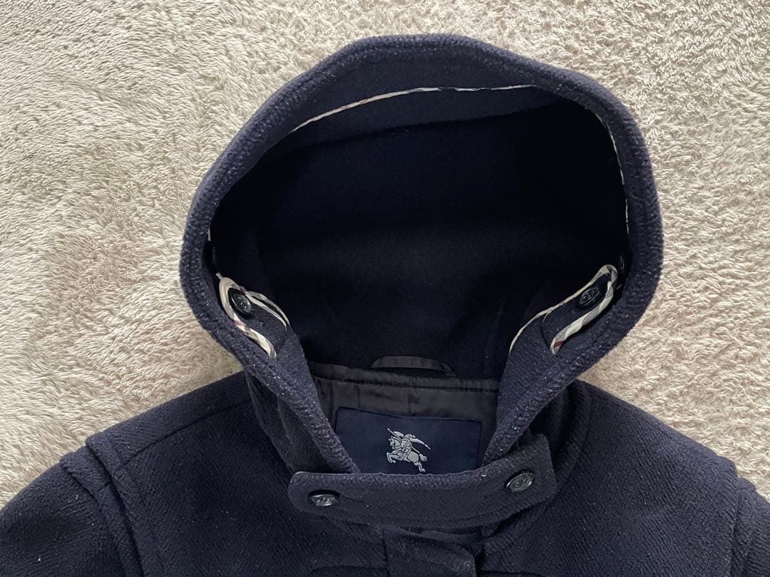 バーバリーロンドン ダッフルコート ヘリンボーン ロゴボタン ロング 紺 38