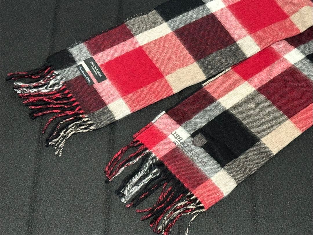 ブラックレーベル クレストブリッジ カシミヤ 100% マフラー 赤 黒