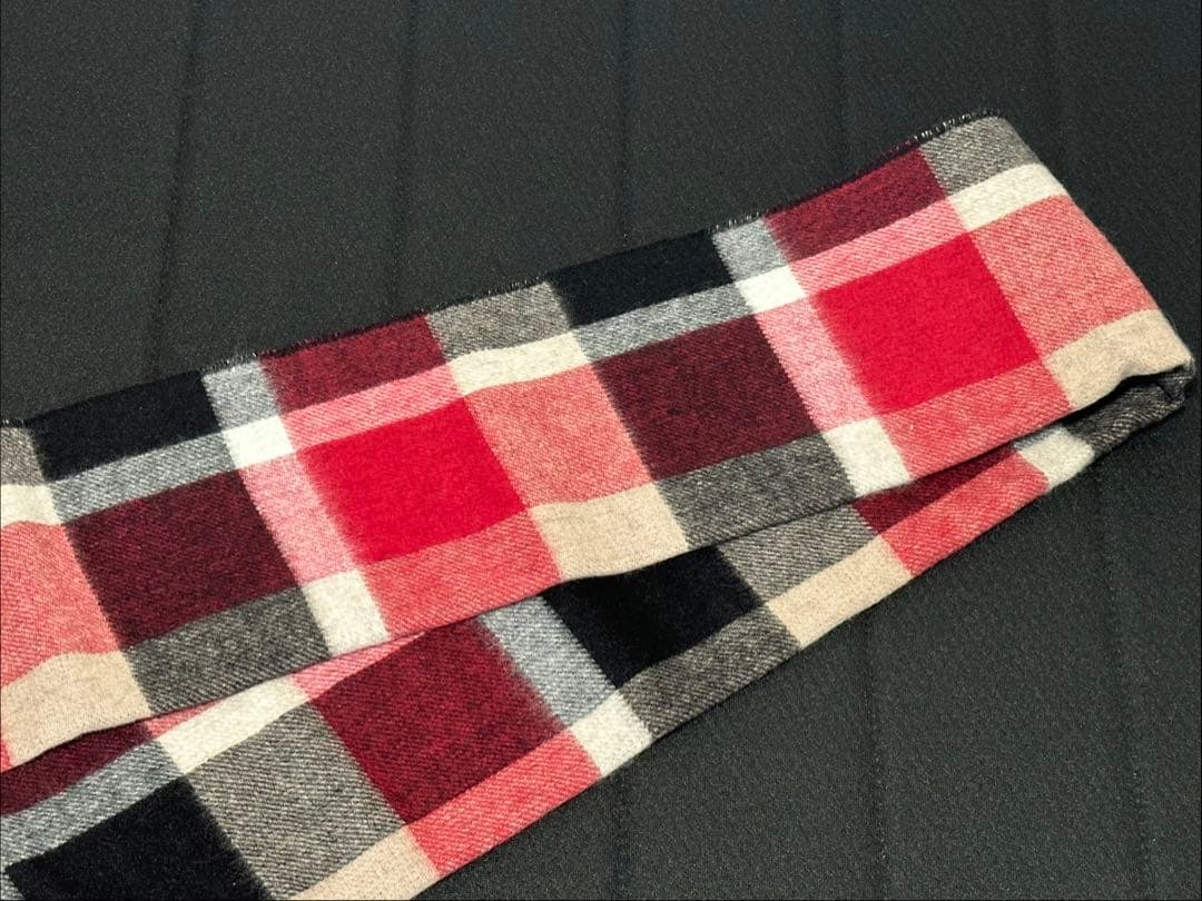 ブラックレーベル クレストブリッジ カシミヤ 100% マフラー 赤 黒