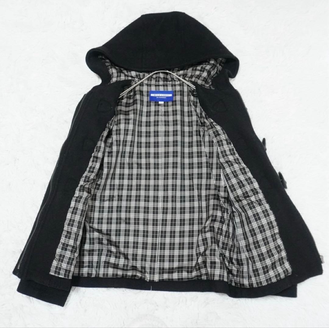 美品 バーバリーブルーレーベル ダッフルコート ノバチェック 黒 ショート丈