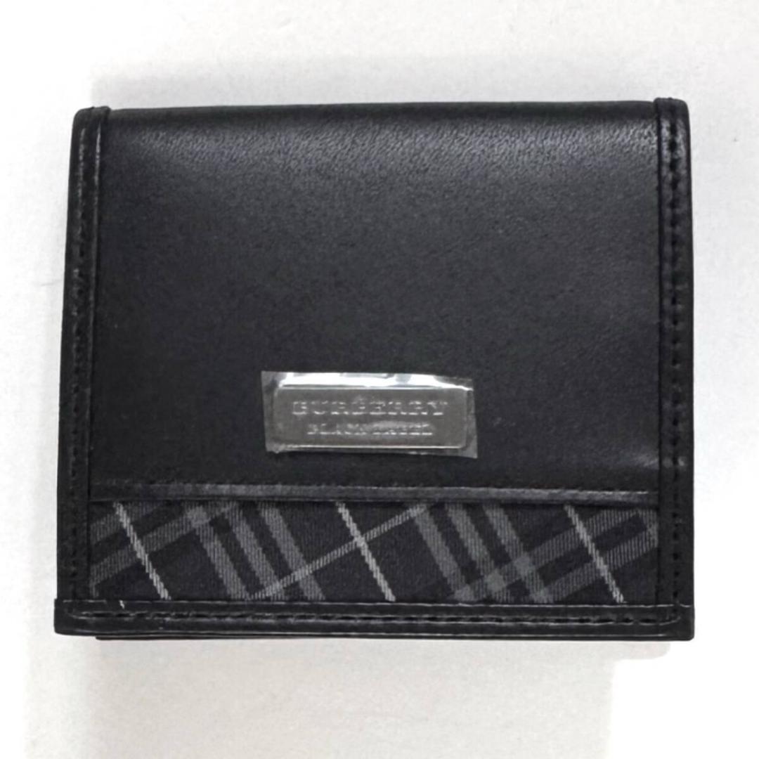 新品 バーバリーブラックレーベル ケース ミニ財布 本革コンパクトメンズ黒