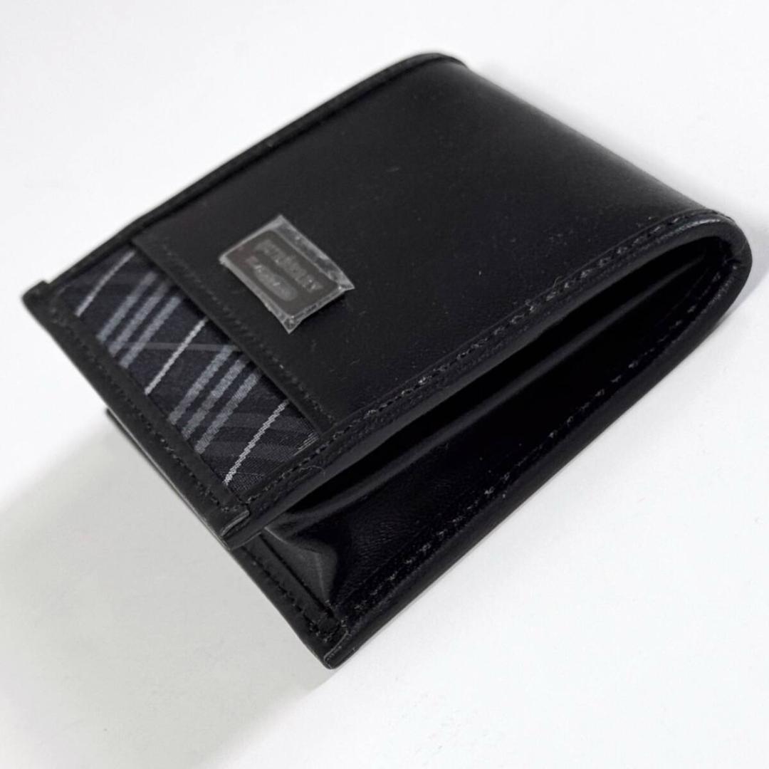新品 バーバリーブラックレーベル ケース ミニ財布 本革コンパクトメンズ黒