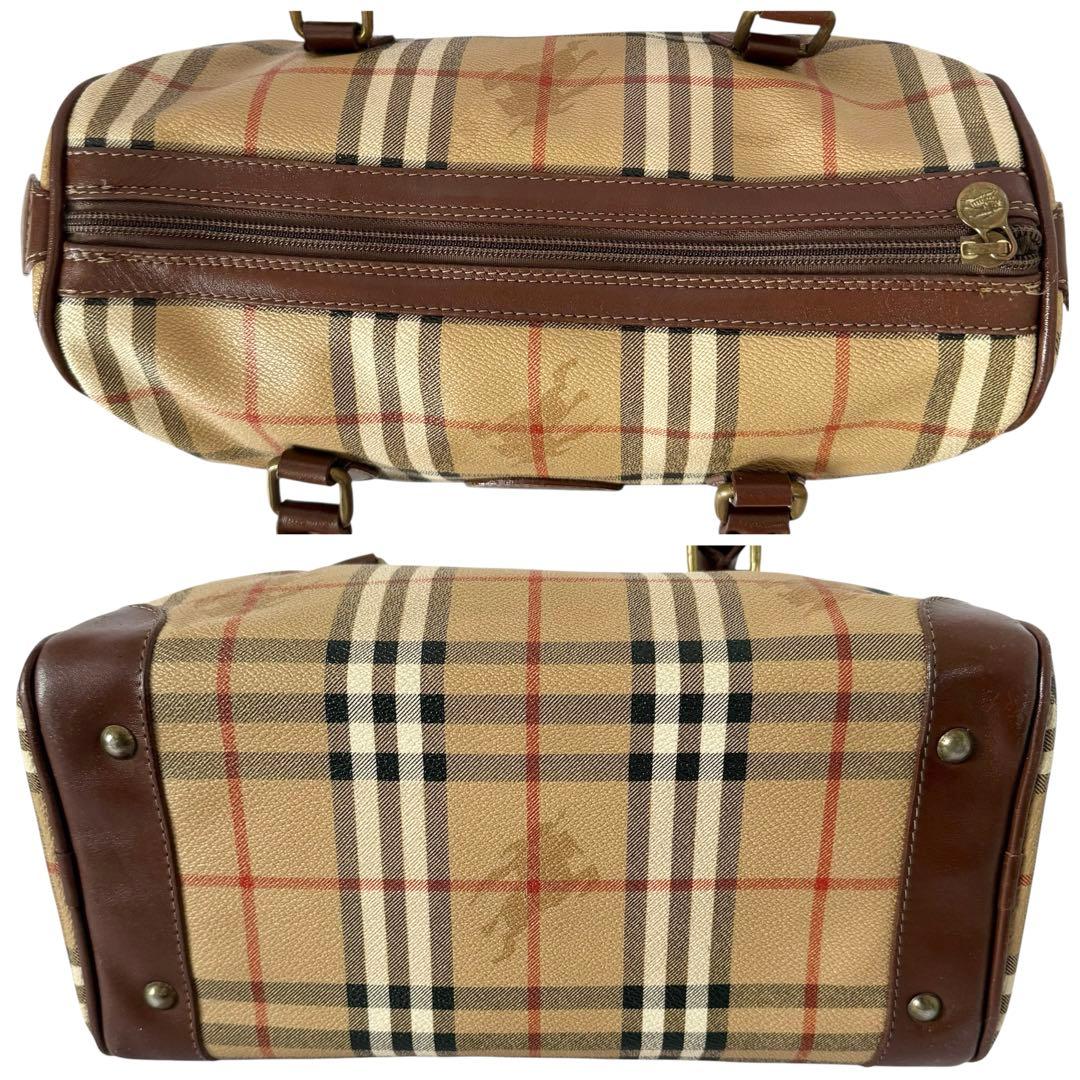 【美品】バーバリー PVC レザー ミニボストンバッグ ノバチェック ホースロゴ