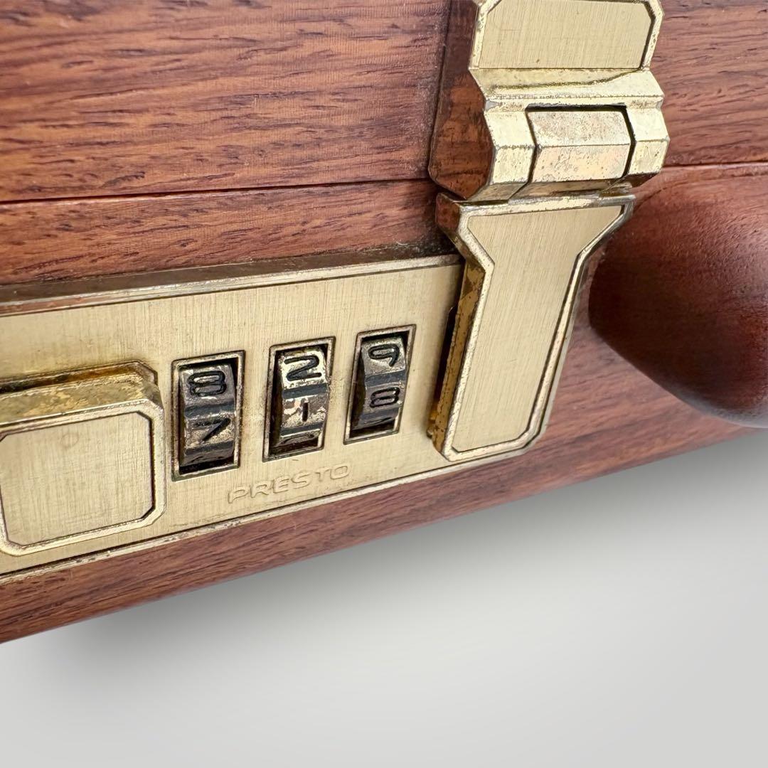 PRESTO アタッシュケース 木製 ダイヤルロック式 ブラウン ビジネス