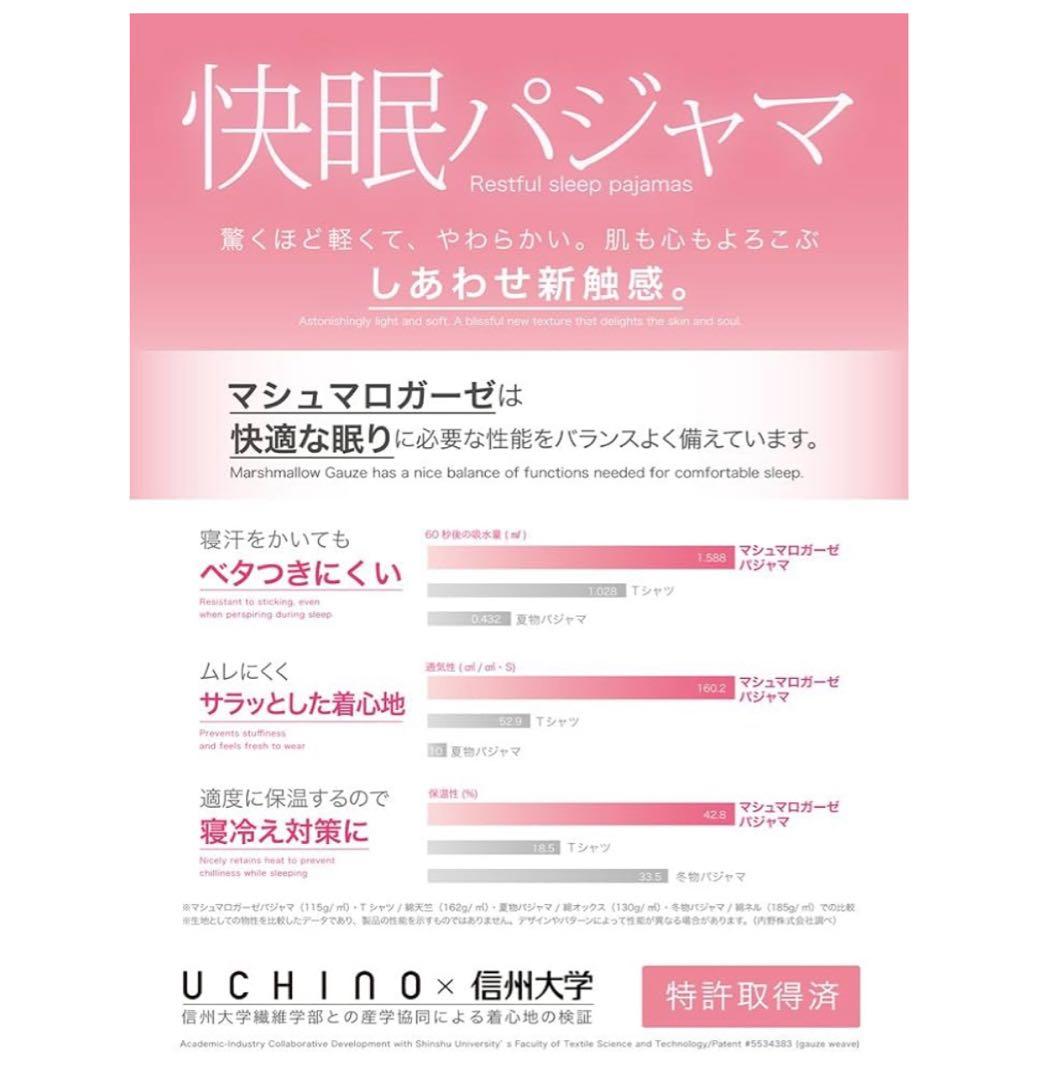 【UCHINO】マシュマロガーゼストライプ パジャマ 究極のガーゼ S
