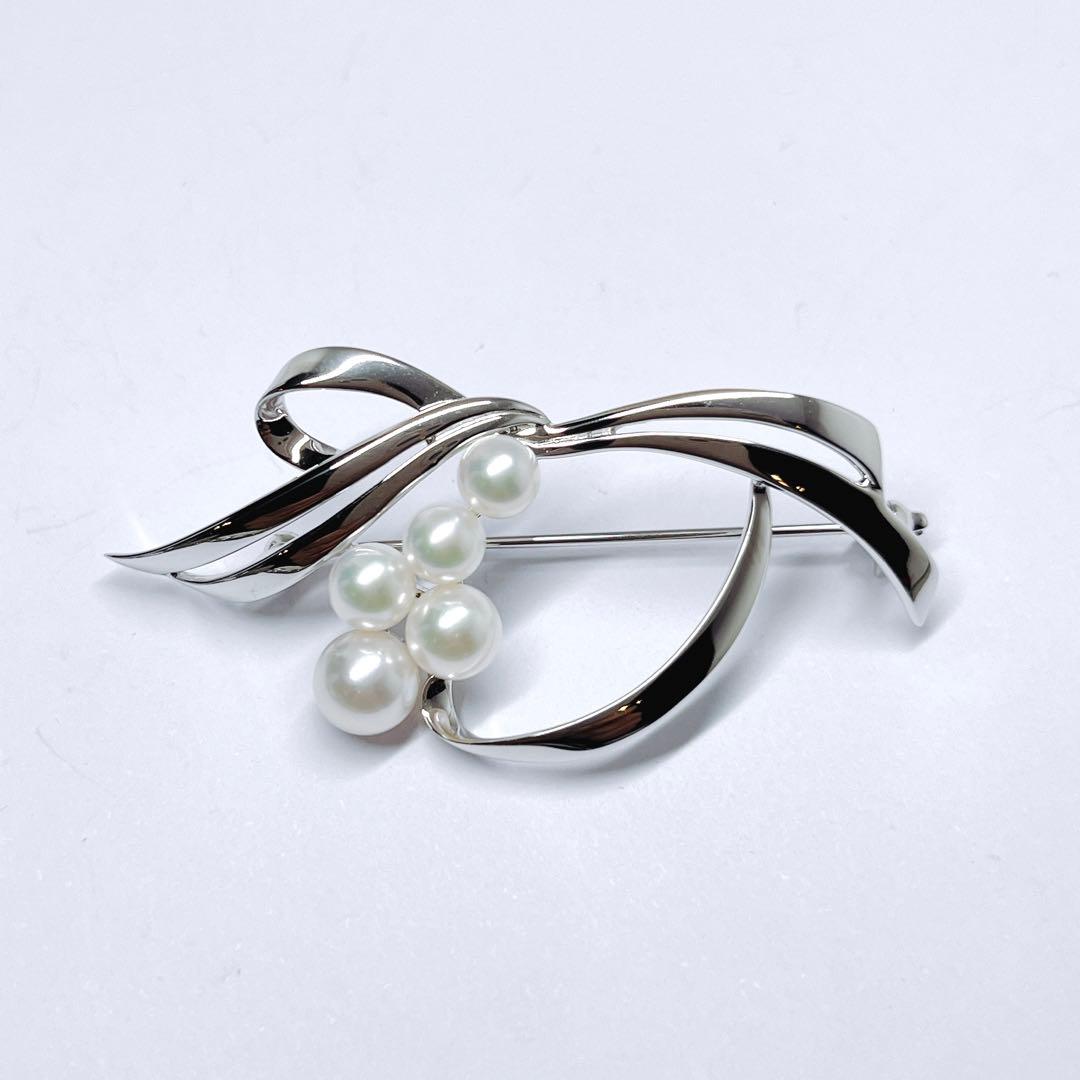 【未使用品】✨MIKIMOTO ミキモト パール　ブローチ　リーフ　リボン