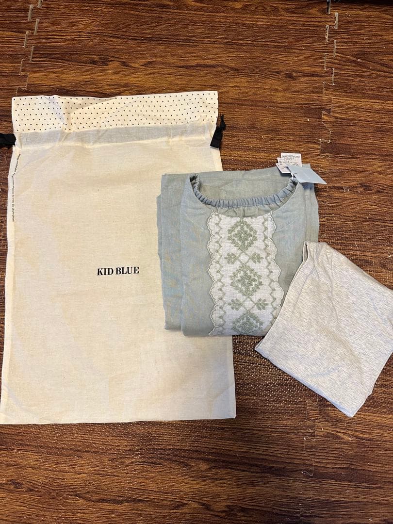 キッドブル パジャマ　コードエンブWガーゼ 長袖ナイティ　ミント　グリーン