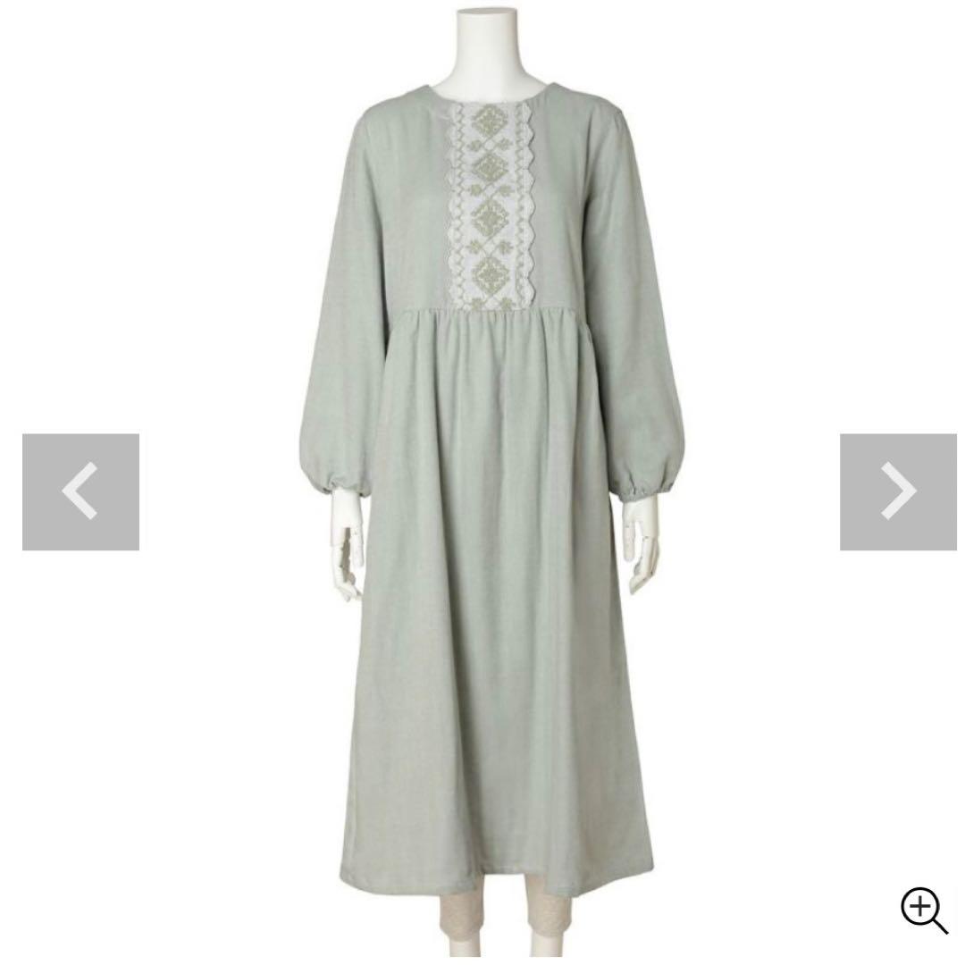 キッドブル パジャマ　コードエンブWガーゼ 長袖ナイティ　ミント　グリーン