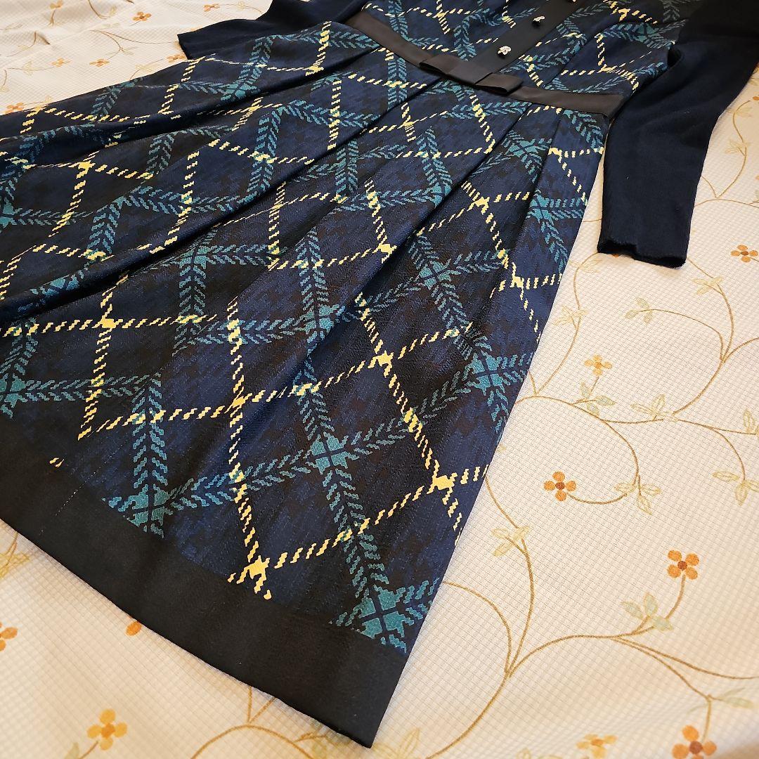 エムズグレイシー♡ワンピース 38　チェック柄　リボン　お花ボタン