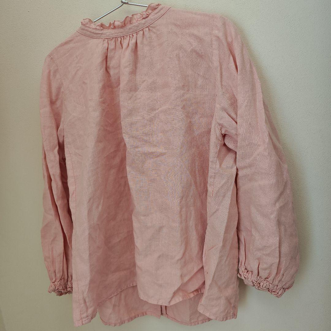 ネストローブ nest robe ピンク 長袖 リネンスタンドフリルブラウス
