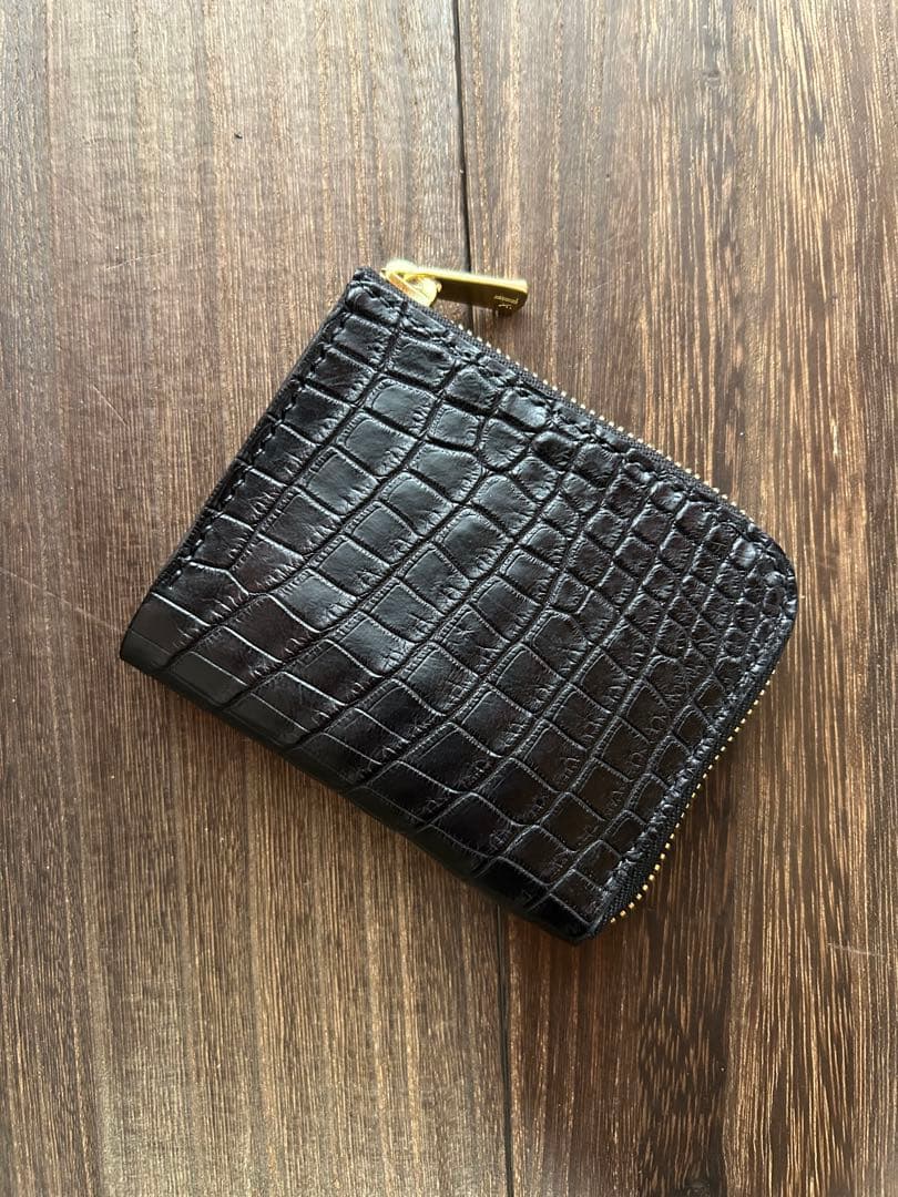 たけるページ　クロコダイル　ポロサス　ブラック　コンパクトウォレット