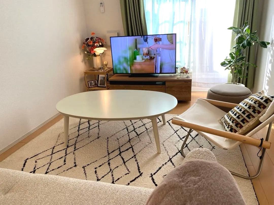 ホワイト楕円形　木製テーブル　こたつ