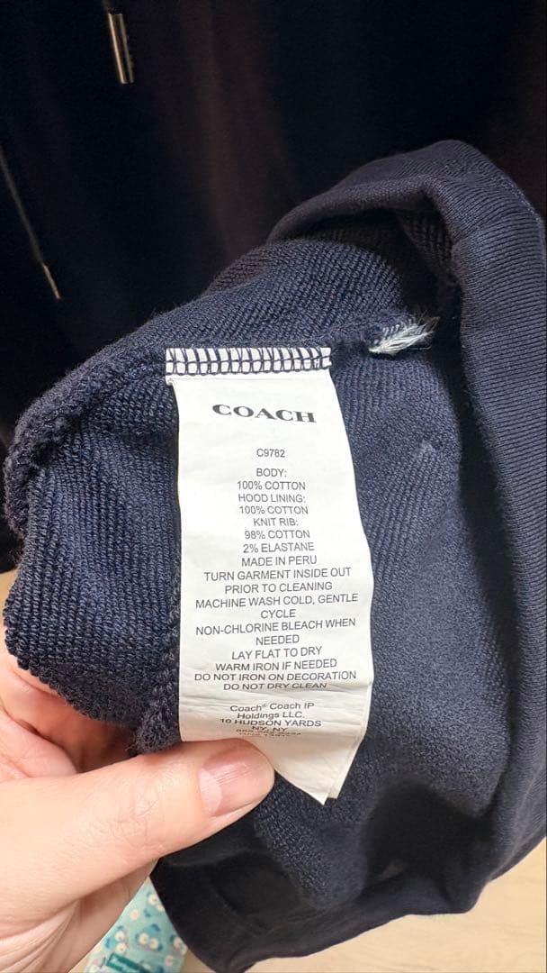 COACH ネイビー フーディー サイドポケット付き
