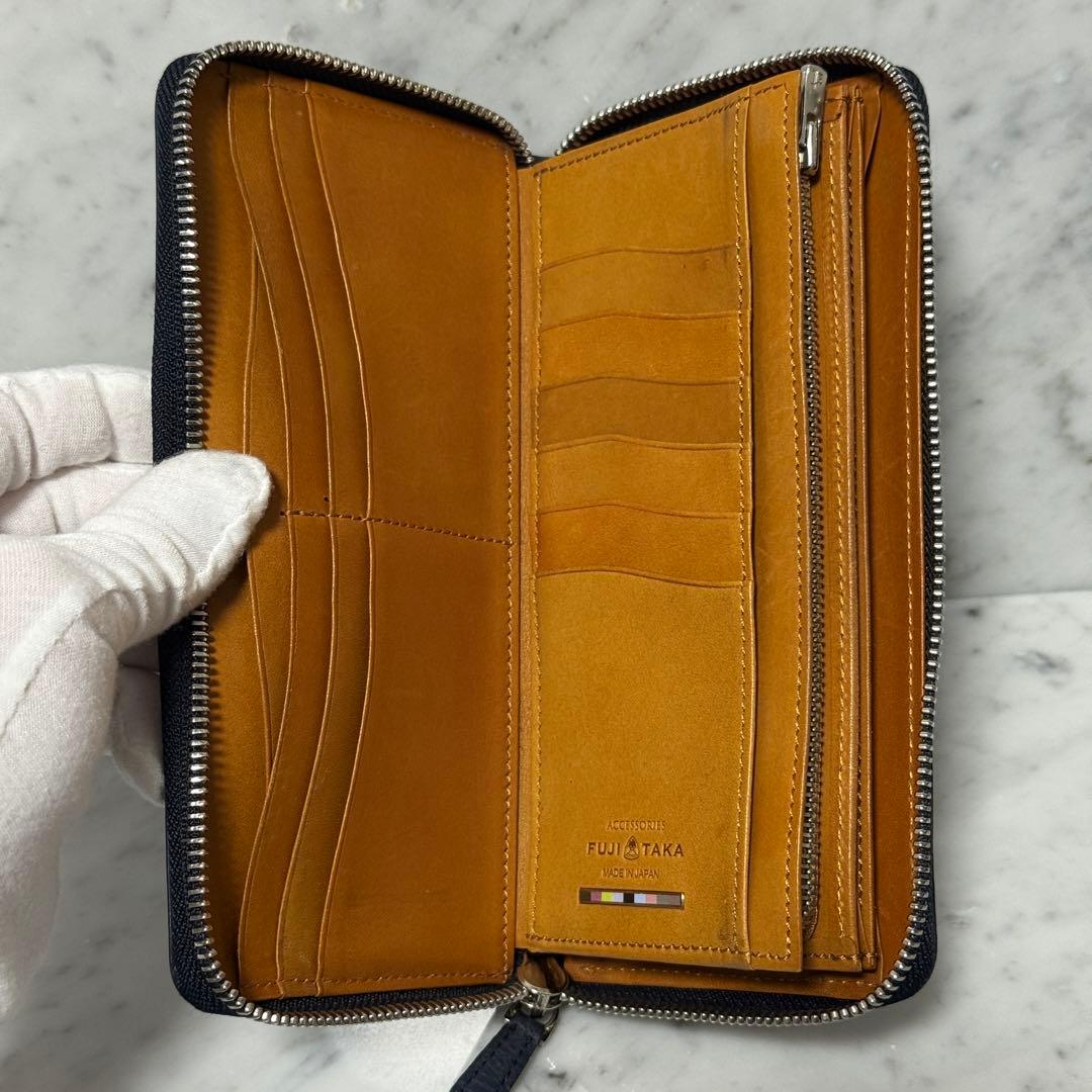 FUJITAKA ACCESSORIES フジタカ 長財布 ネイビー 本革