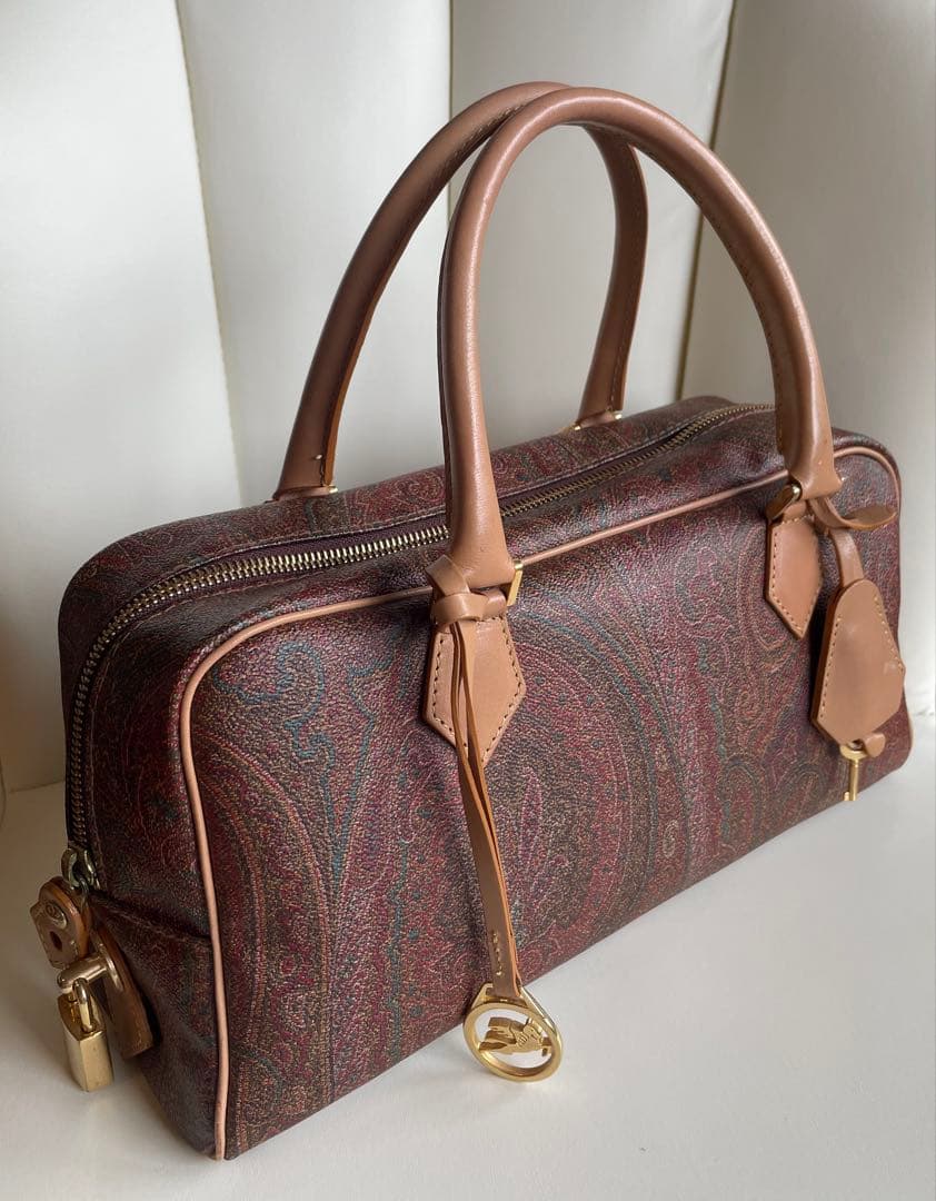 【極美品】ETRO ペイズリー ミニボストンハンドバック　鍵付き