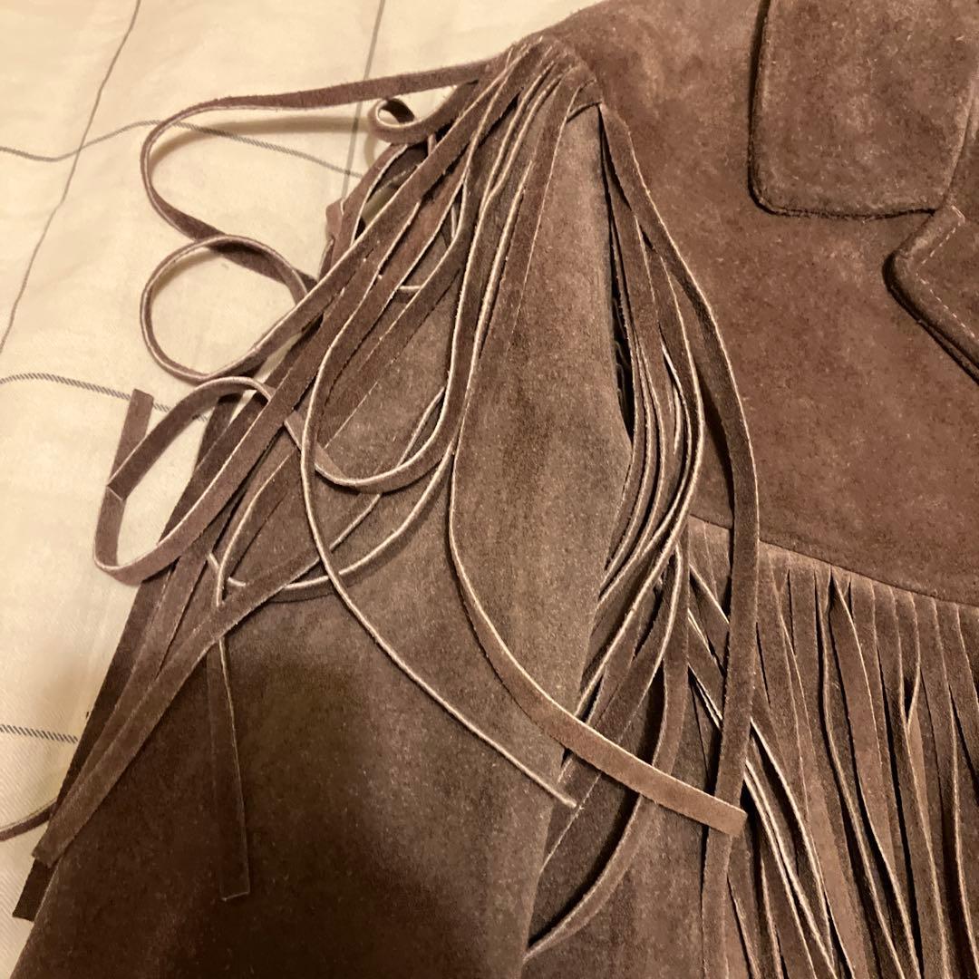 ショット スエード フリンジ ジャケット ブラウン 38