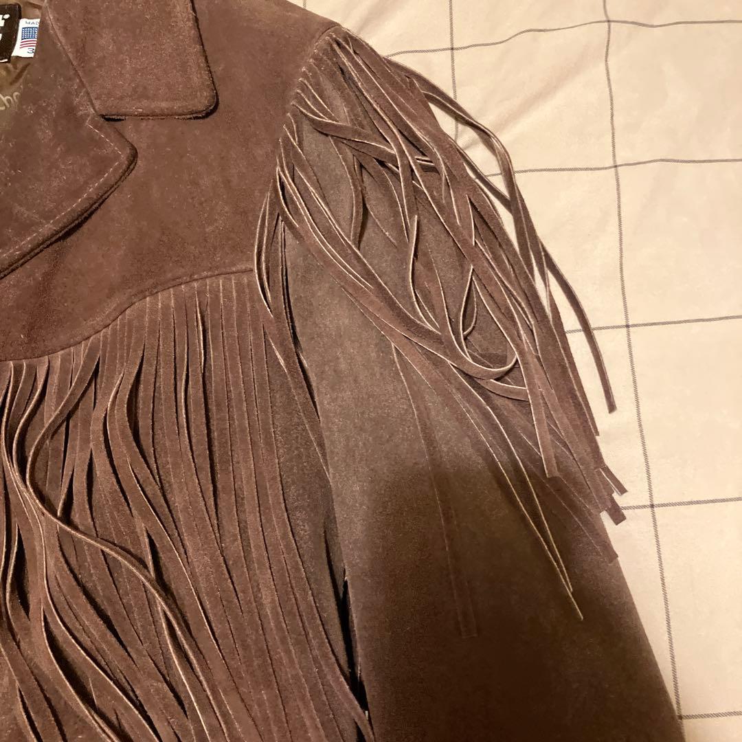 ショット スエード フリンジ ジャケット ブラウン 38