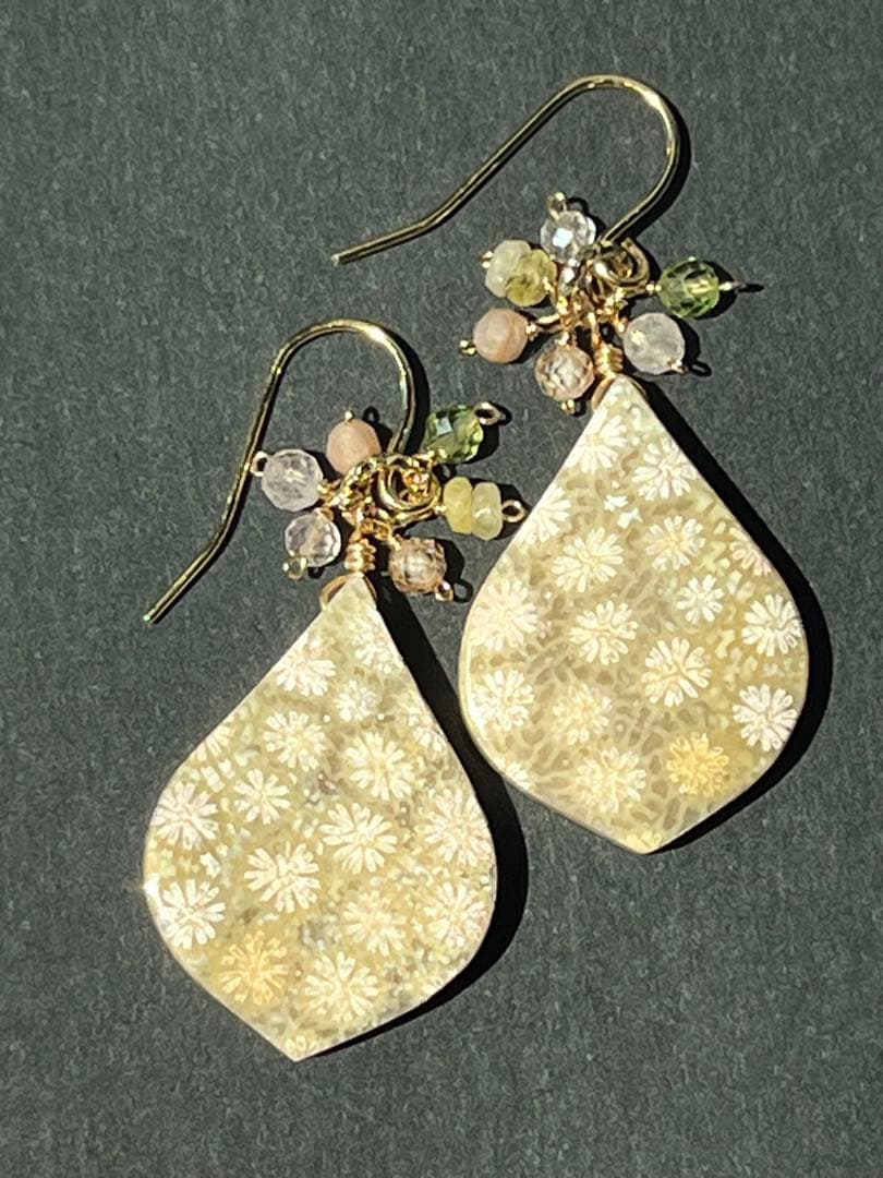 ＊＊COCO＊＊　14kgf お花畑フォッシルコーラル ピアス