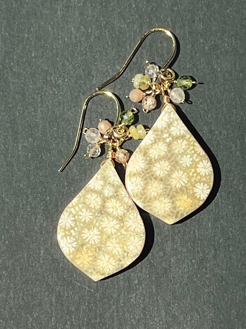 ＊＊COCO＊＊　14kgf お花畑フォッシルコーラル ピアス