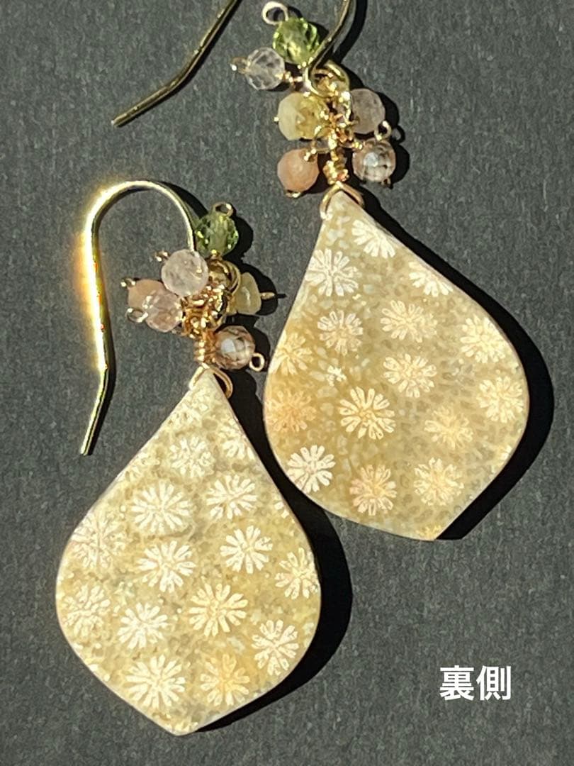 ＊＊COCO＊＊　14kgf お花畑フォッシルコーラル ピアス