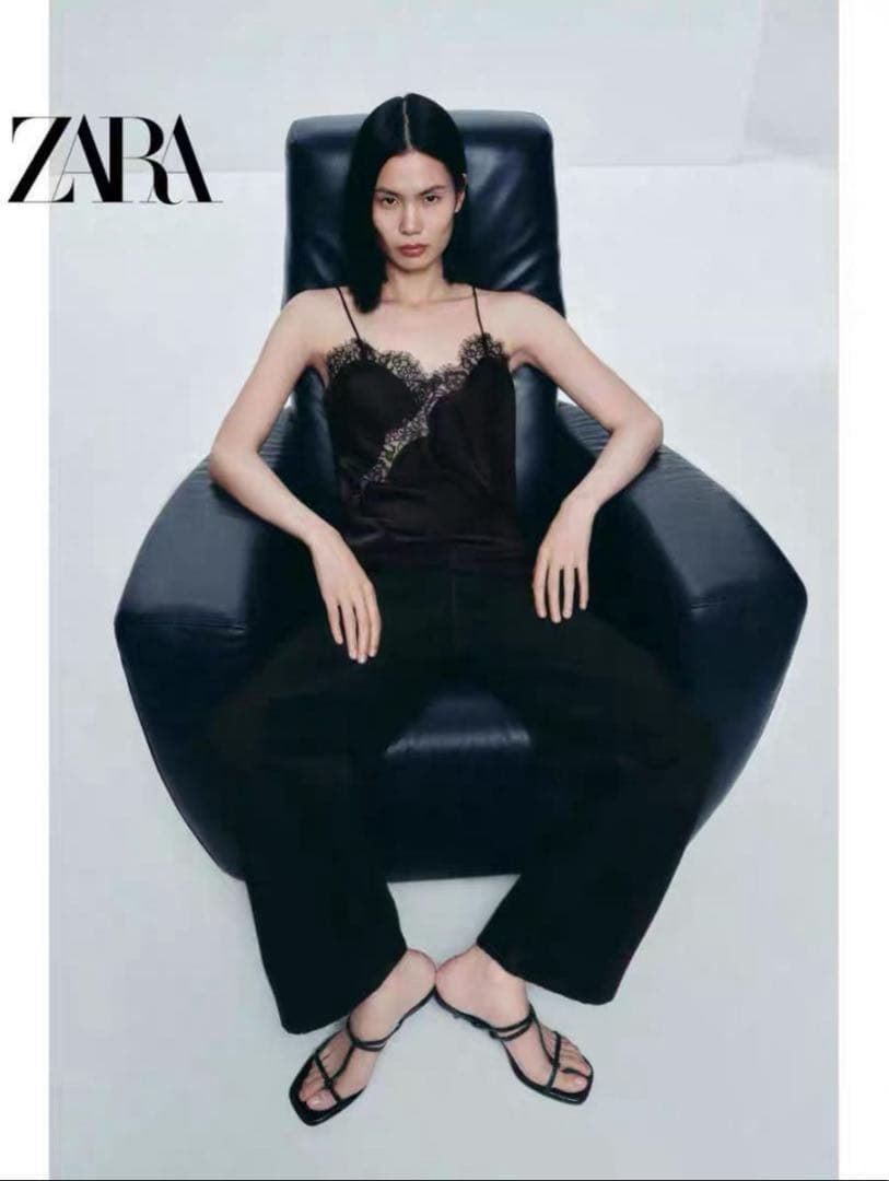 完売★ZARAレーストリムキャミソールトップスSサイズ★黒★新品タグ付フォロー割