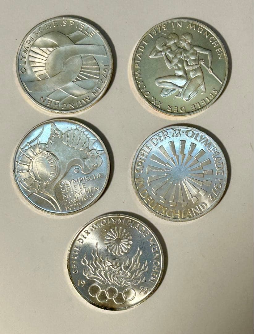 ドイツ10マルク銀貨　5種5枚セット　1972 年ミュンヘンオリンピック