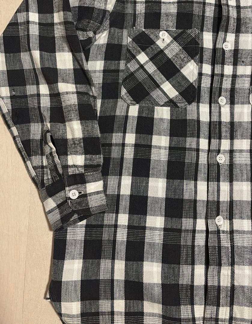 50s BRENT ネルシャツ　オンブレ　白黒　flannel shirt