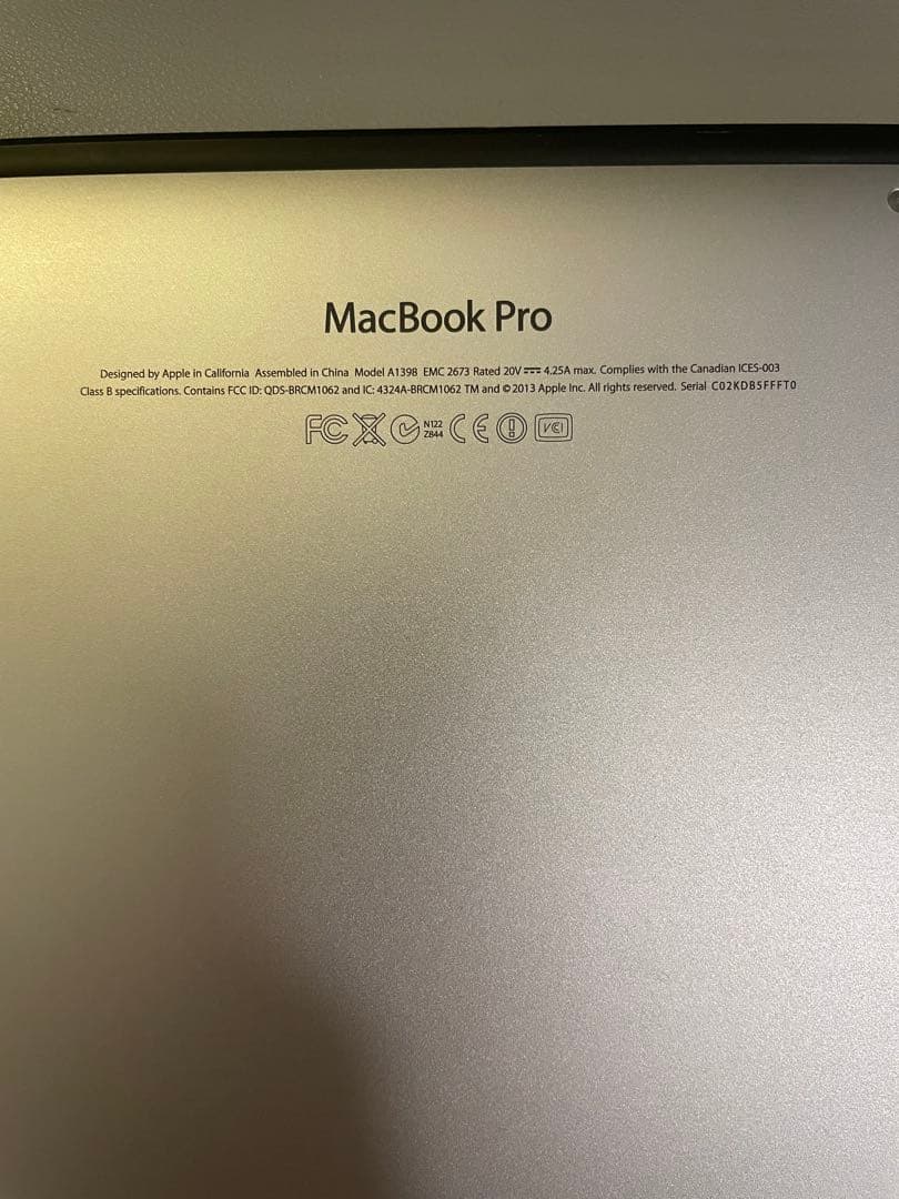 15.4インチ　MacBook Pro/Model No: A1398