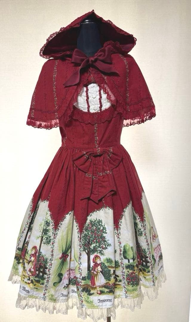 Innocent World♥︎赤ずきん柄ヨークレースJSK＆フードケープ 赤