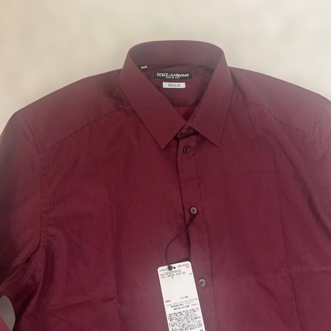 【タグ付未使用】ドルチェ&ガッバーナ gold ドレスシャツ ストライプ　赤