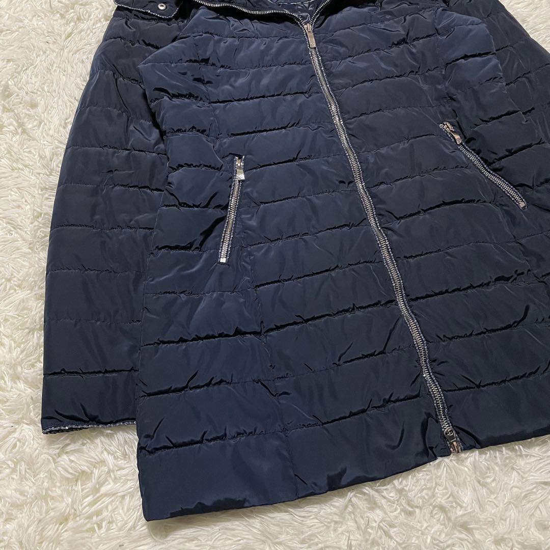 ARMANI JEANS 中綿　2way フーディ　ロングコート　AJ金具　紺色