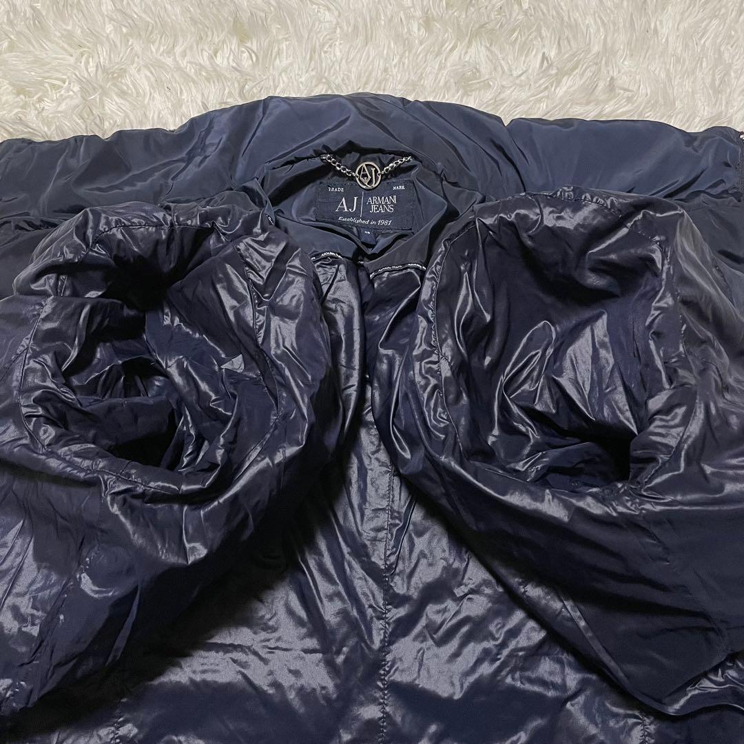 ARMANI JEANS 中綿　2way フーディ　ロングコート　AJ金具　紺色