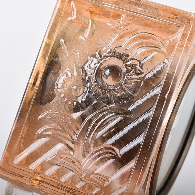 アンティーク　ガラス製　花刻　置時計　ゼンマイ式　ジャンク品　V　R8671